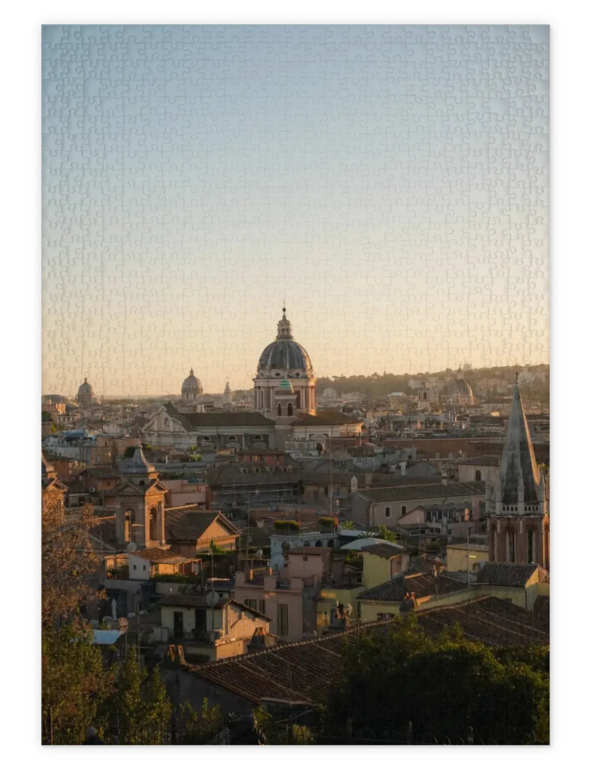 Mockup eines Puzzle der Skyline von Rom im Abendlicht