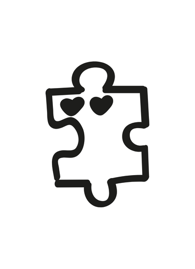 Puzzleteil mit herzförmigen Augen
